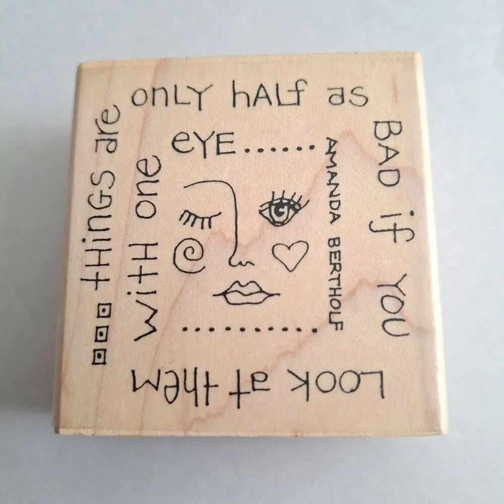 Vtg Paula Best One Eye Rubber Stamp Amanda Bertholf Vintage Wood Mounted Face
